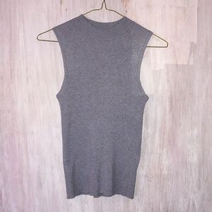 Gray ribbed tank top high neck top